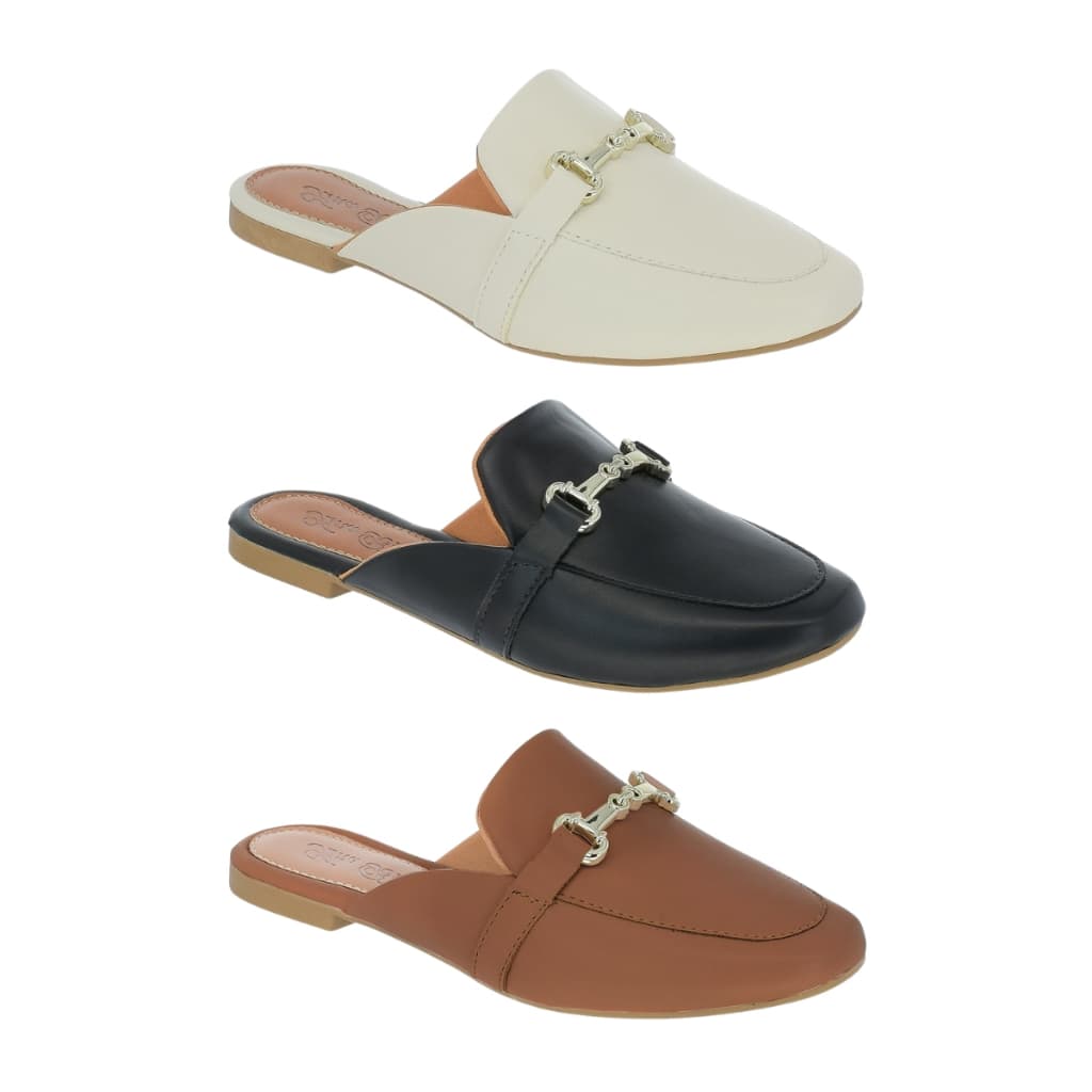 Mule Kit 3 Pares Sapato Feminino Sapatilha Bico Quadrado 132