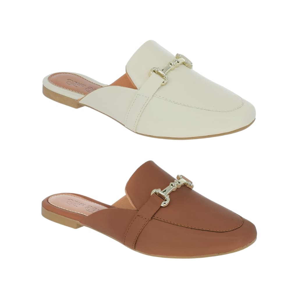 Mule Kit 2 Pares Sapato Sapatilha Bico Quadrado Rasteira 132