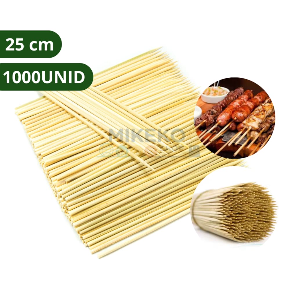 Palito Espeto Bambu Para Churrasco 25cm Espetinho 1000 Unidades