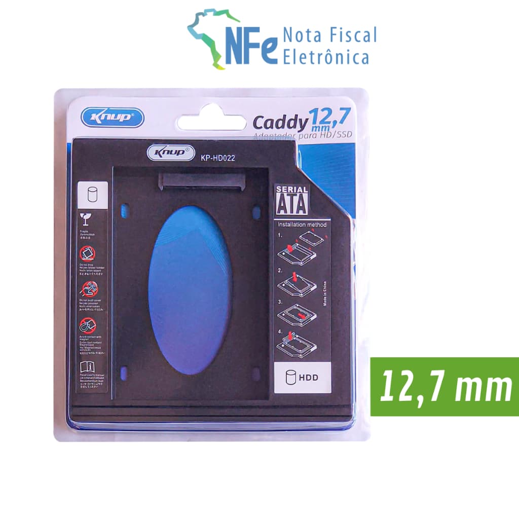 Case Caddy 12,7mm para HD e SSD Sata Adaptador Gaveta DVD Notebook