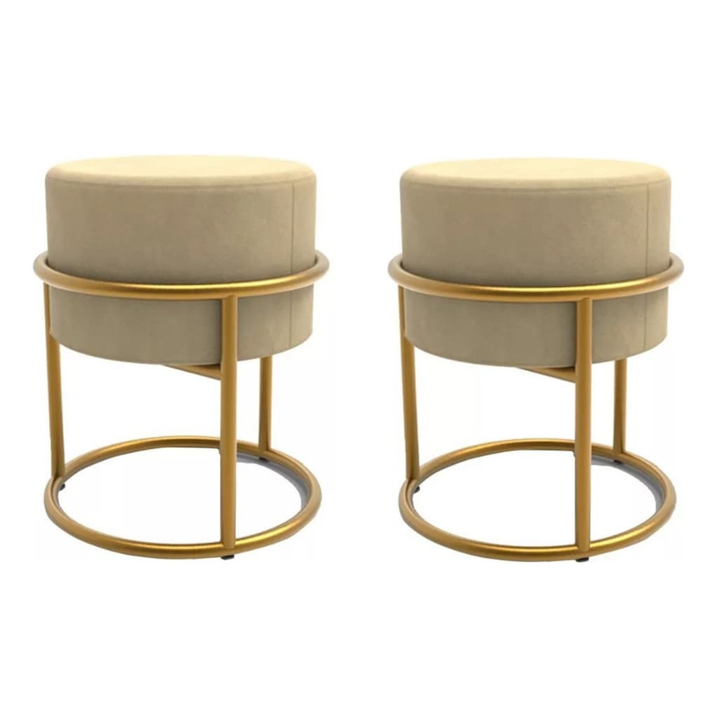 Kit 2 Puff Base Ferro Dourada Veludo Premium Varias Cores