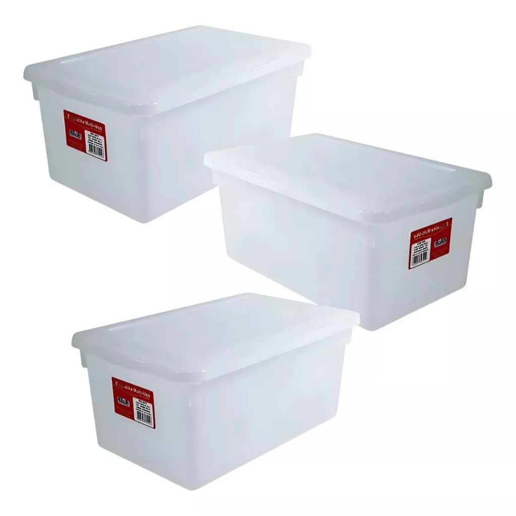 Kit 3 Caixa Organizadora 8l Branca Com Tampa Ref 0512
