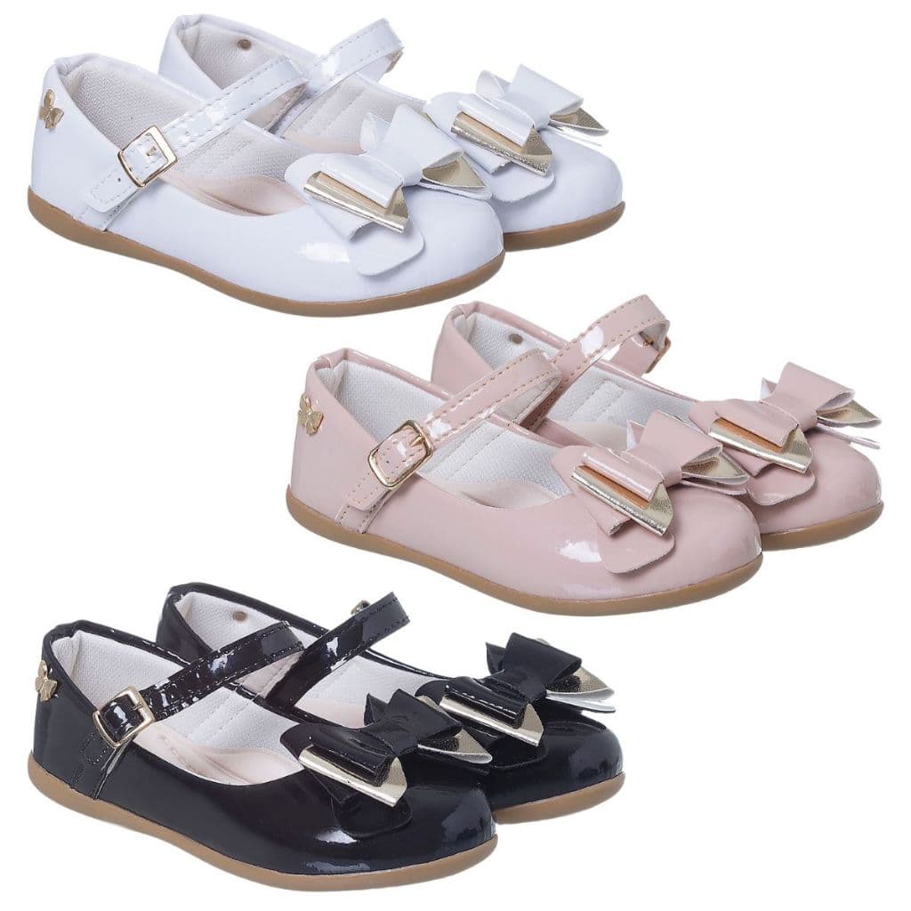 Sapatilha Sandália Casual Infantil Verniz Laço Duas Cores Moda Blogueirinha Cores Casuais