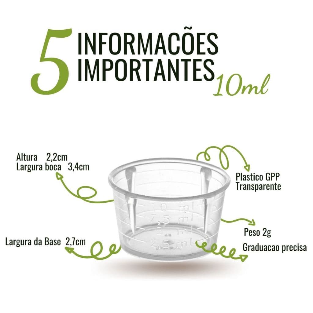 100 Copos De Medida Dosador Graduado 10ml Plástico Incolor