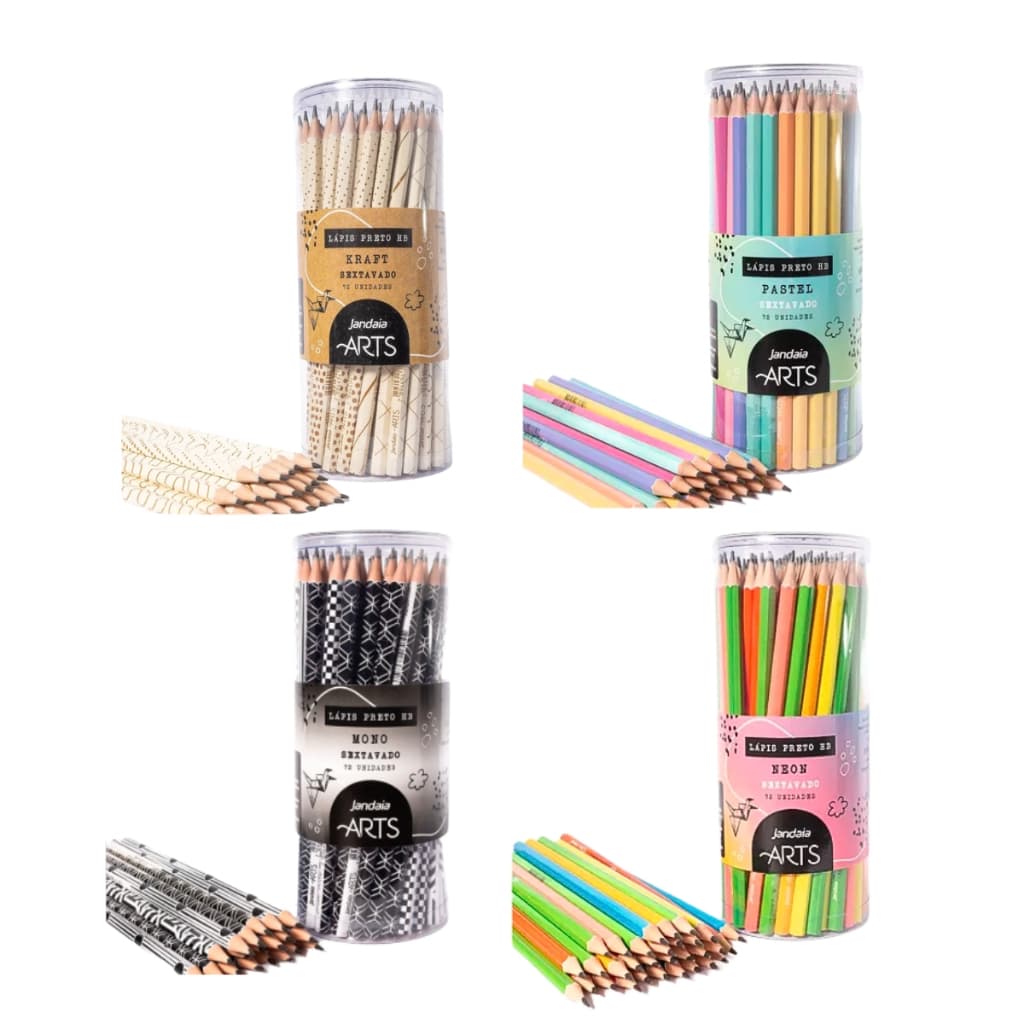 Caixa 72 Lápis De Escrever Hb Cores Jandaia Arts Decorado