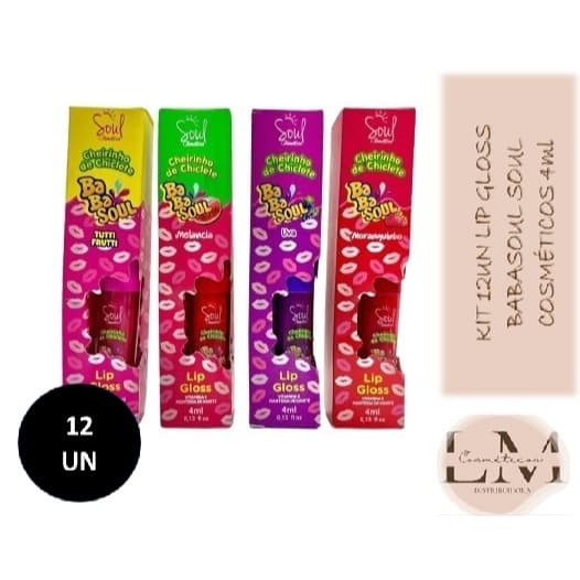 Kit 12un Lip Gloss Babasoul 4ml Soul Cosméticos