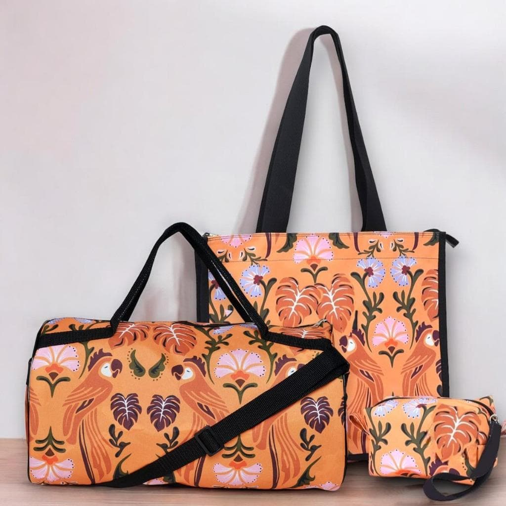 Bolsa de mão Mala Viagem e Sacola Estampada com Necessaire Organizadora Porta Maquiagem Envio Imediato