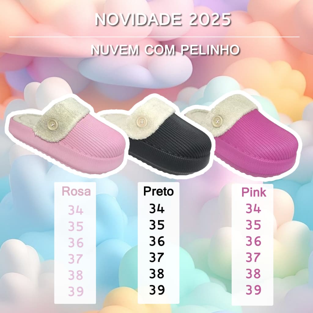 Pantufa Feminina Chinelo Nuvem Babuche Inverno Plataforma Flatform Frio Confortável Pelúcia Pelos