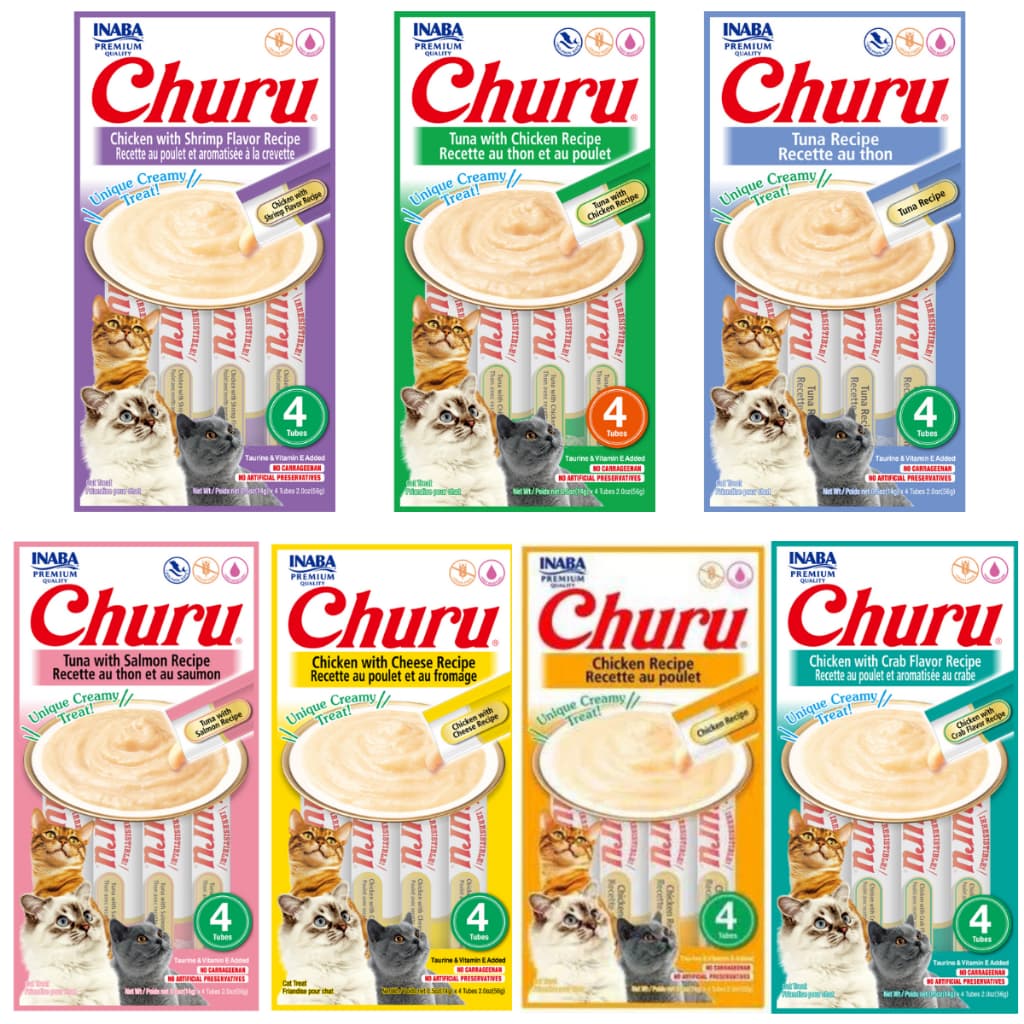 Petisco para Gatos Churu Sache Inaba foods Kit com 7 pacotes 7 sabores
