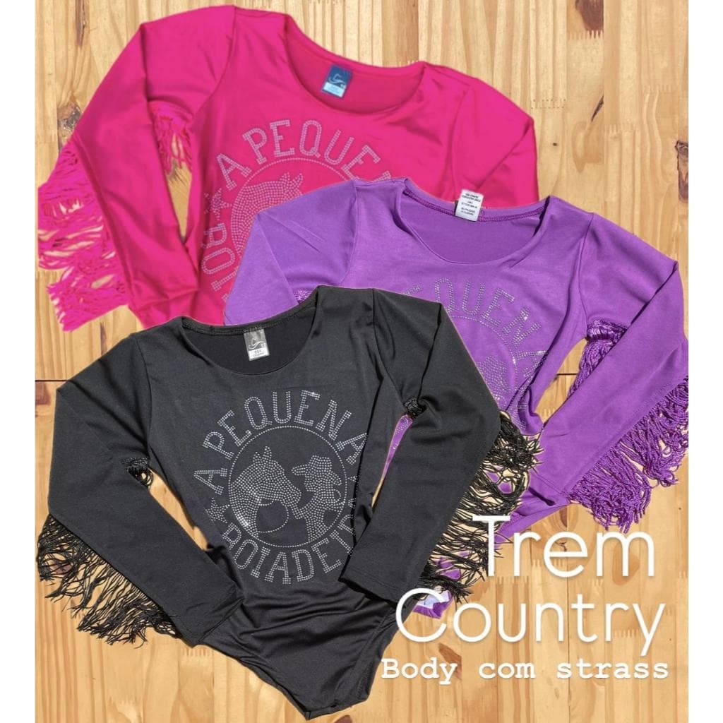 Body Manga Longa Infantil Colorido Franja Strass Brilho Boiadeira Country Rodeio Diversas Cores