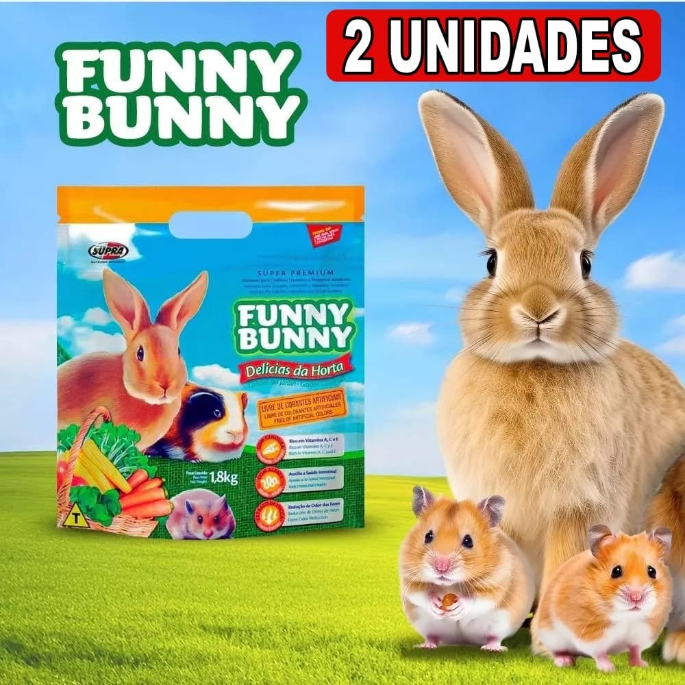 2 Funny Bunny 1,8Kg Delícias da Horta Ração para Coelhos, Hamster e Roedores.