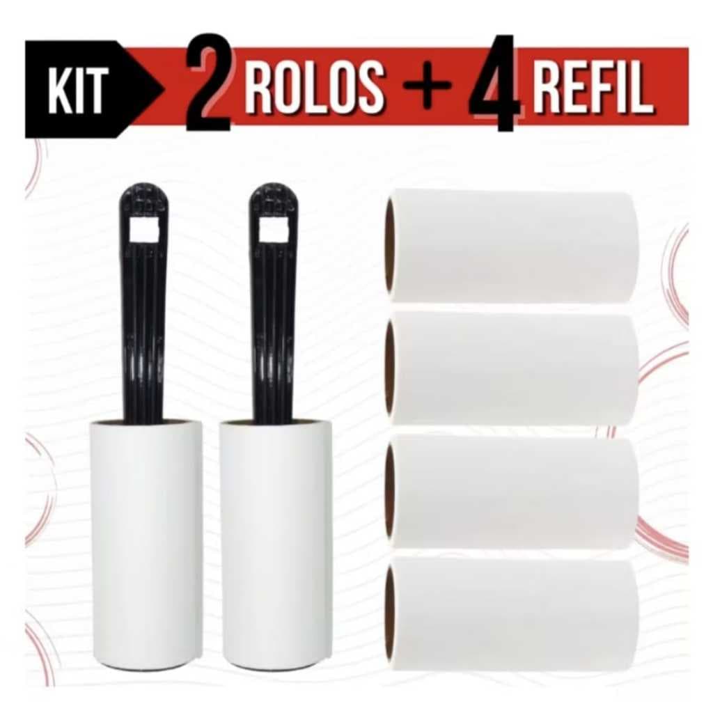 Kit Com 2 Rolinho Tira Pelos + 4 Refis Tira Pelo Adesivos Limpa Plumas Fiapos Roupas  Estofados Solução Pratica