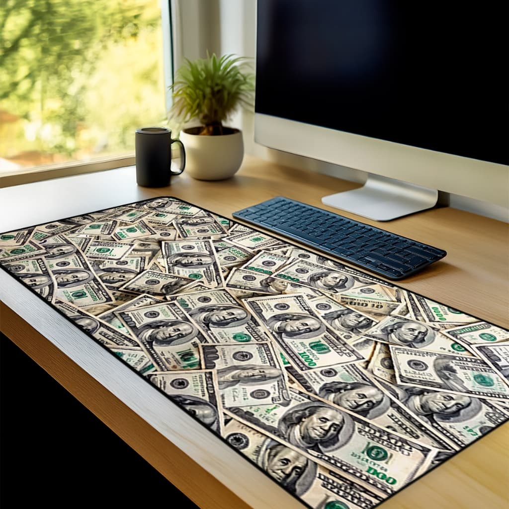 Mouse Pad Gamer Dollar Antiderrapante Grande borda costurada 70x35 80x35 90x40 90x50 cm