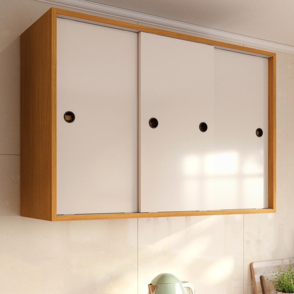 Armario de Cozinha Aereo com Tres Portas Delizantes Armario Suspenso Lavanderia com Trilhos para Portas de Correr