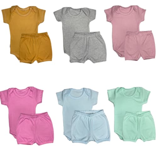 kit 4 peças body + shortinho menina e menino para bebe infantil canelado