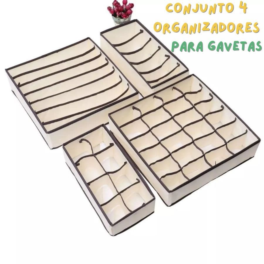 Conjunto 4Pçs De Organizadores Dobráveis Anti Poeira Para Roupas Para Seu Gavetas Ou Guarda Roupa