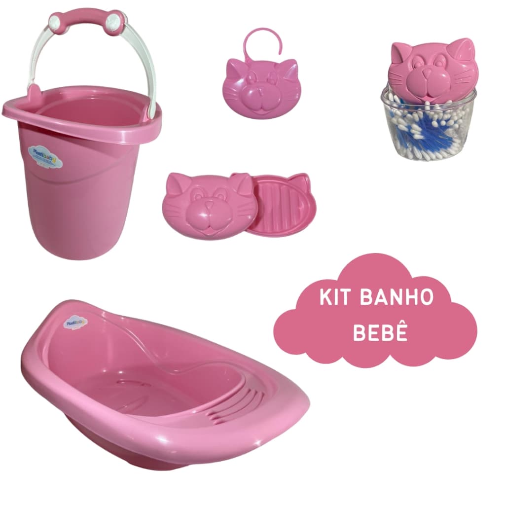 KIT BANHEIRA DE BEBE 5 ITENS COM BALDE OFURÔ 11L PORTA ALGODÃO E SABONETEIRA MENINO MENINA BEBE