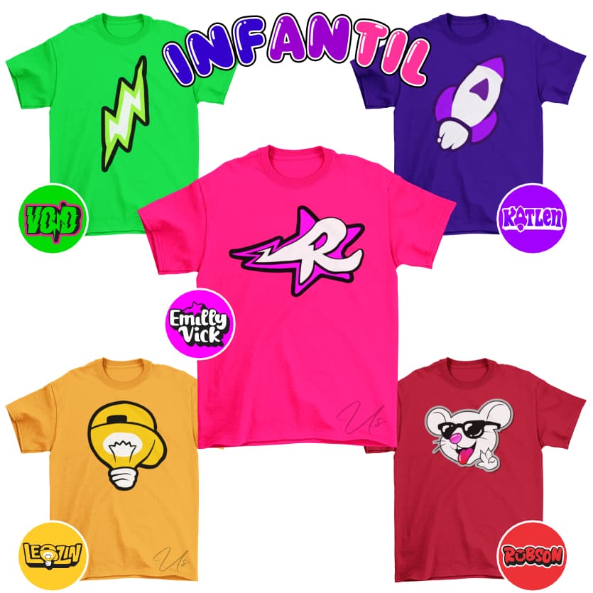 Camiseta Emily Vick Katlen Leozin Robson Void Rosa Novos Elementos Infantil Estampa Frente Costa