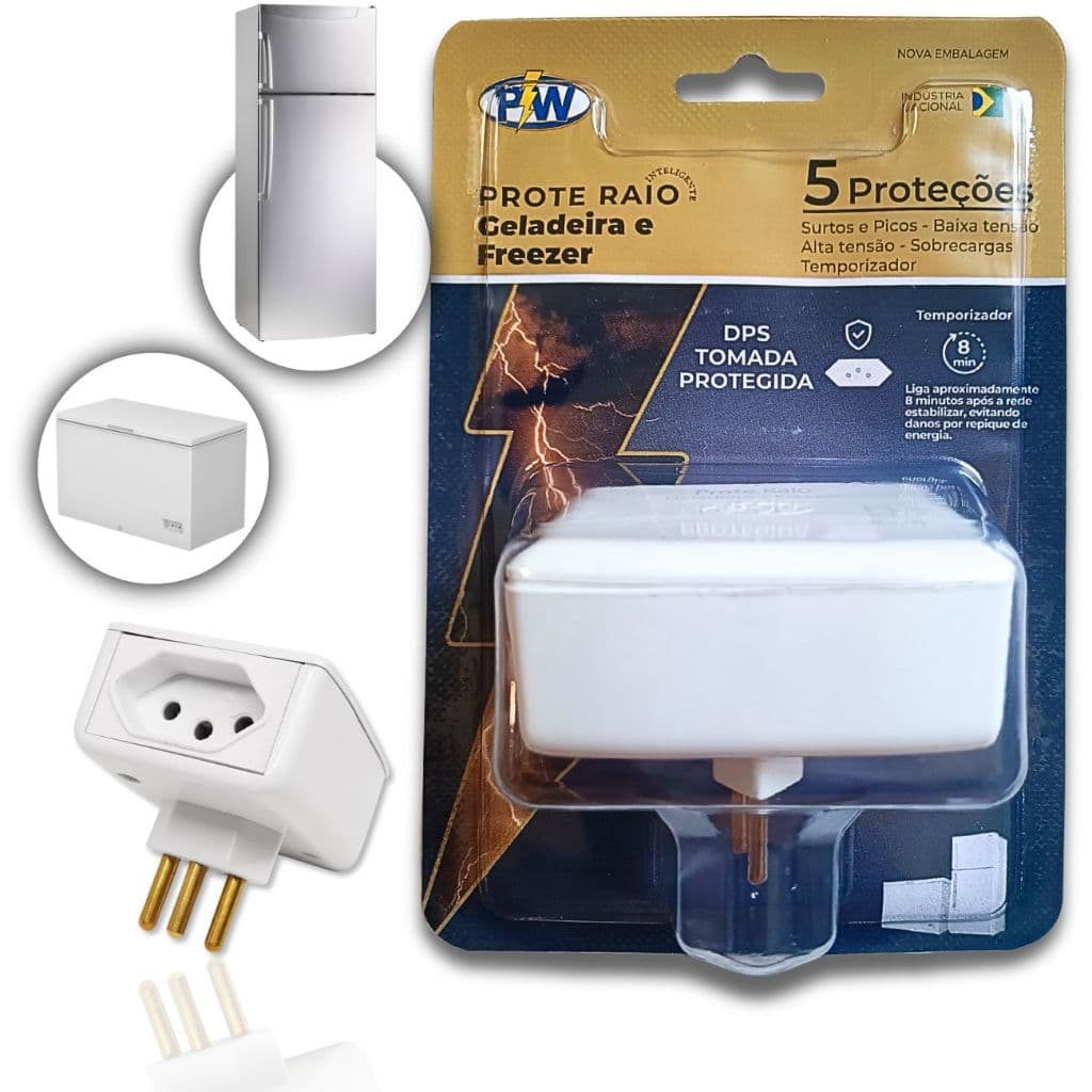 Prote Raio Protetor de Tomada P/ Geladeira Freezer Contra Raios Quedas E Surtos De Energia 127v Com Temporizador