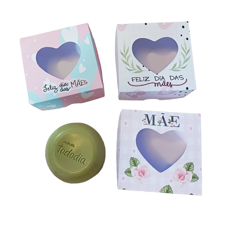 10 Caixas para 1 Sabonete Com Visor de Coração Lembrancinha Feliz Dia das Mães