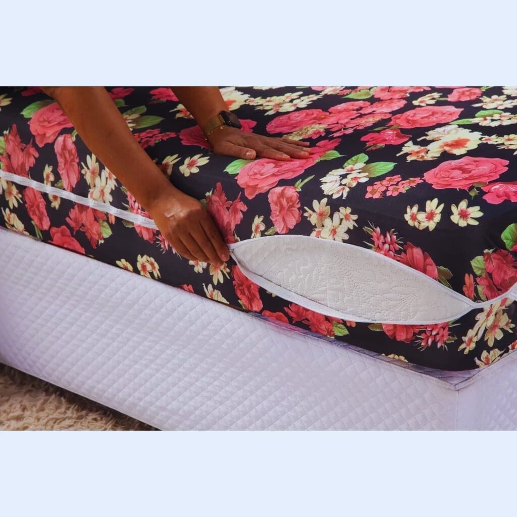 kit 2 Capas De Colchão Solteiro Com Zíper Estampada Microfibra 100% Poliéster Proteção Diária