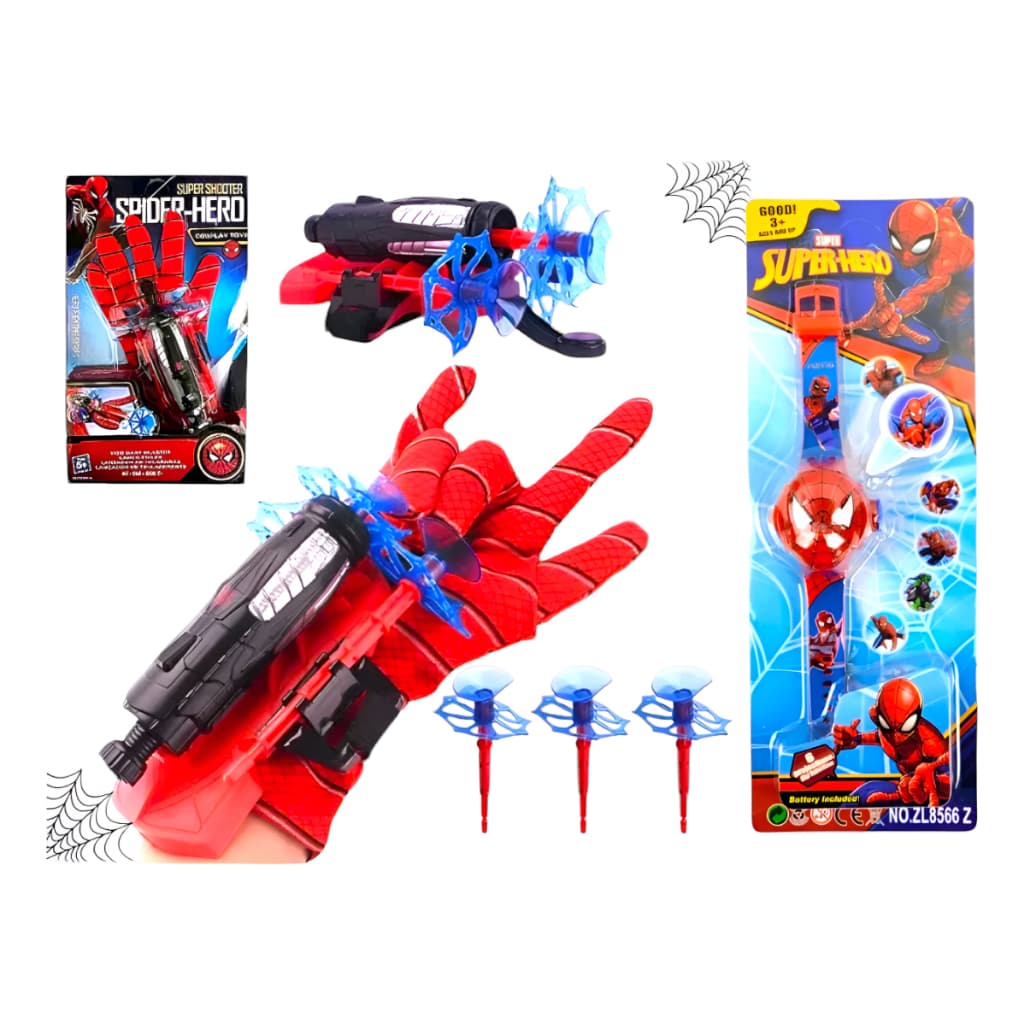 Luva Lança Discos Homem Aranha + Relógio Infantil Projetor Presente