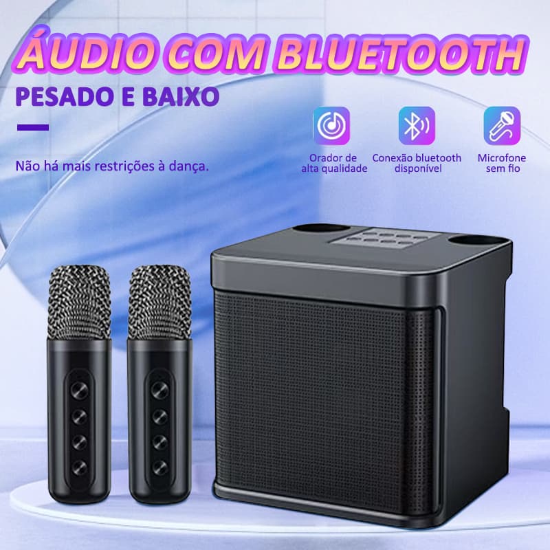 Caixa de Som Bluetooth Karaokê Com Dois Microfones Alto-falante de Potência Alta Qualidade de Som