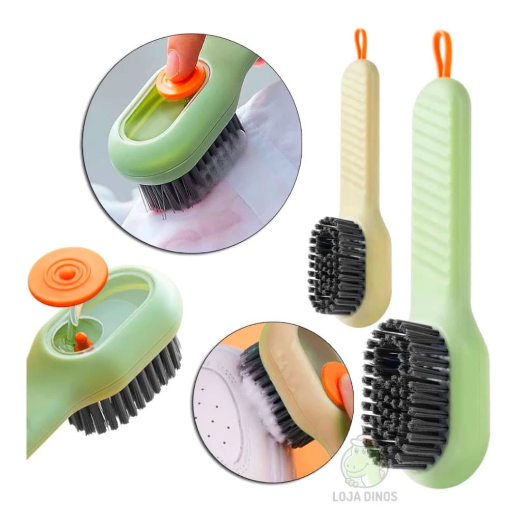 Escova Limpa Sapato Tenis Boné Roupa com Dispenser Reservatorio Sabão Liquido Sabonete