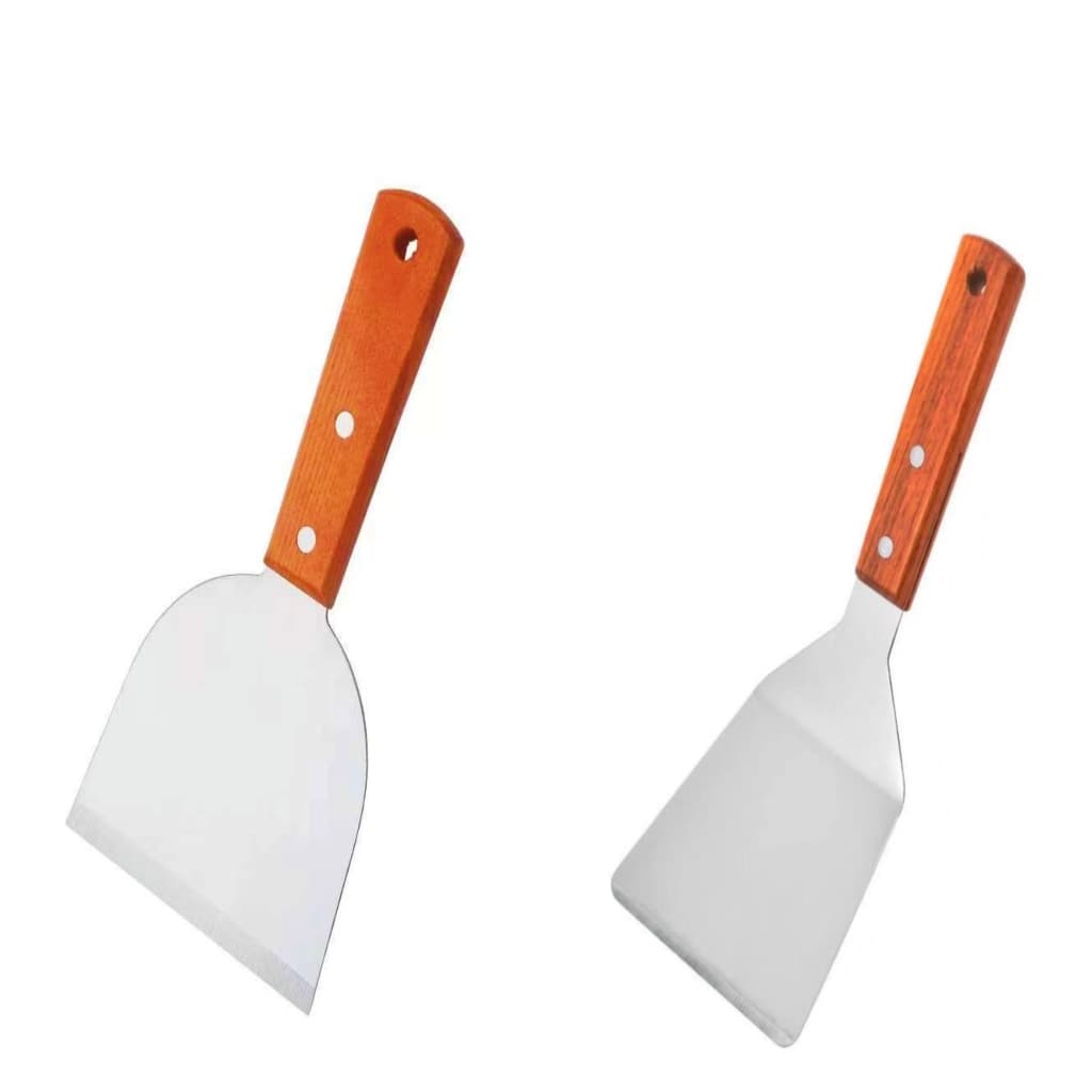 Kit 2 Espátula Chapeiro Profissional Peças Inox – Reta + Curva, Multifuncional para Carne, Hambúrguer, Pizza e Churrasco