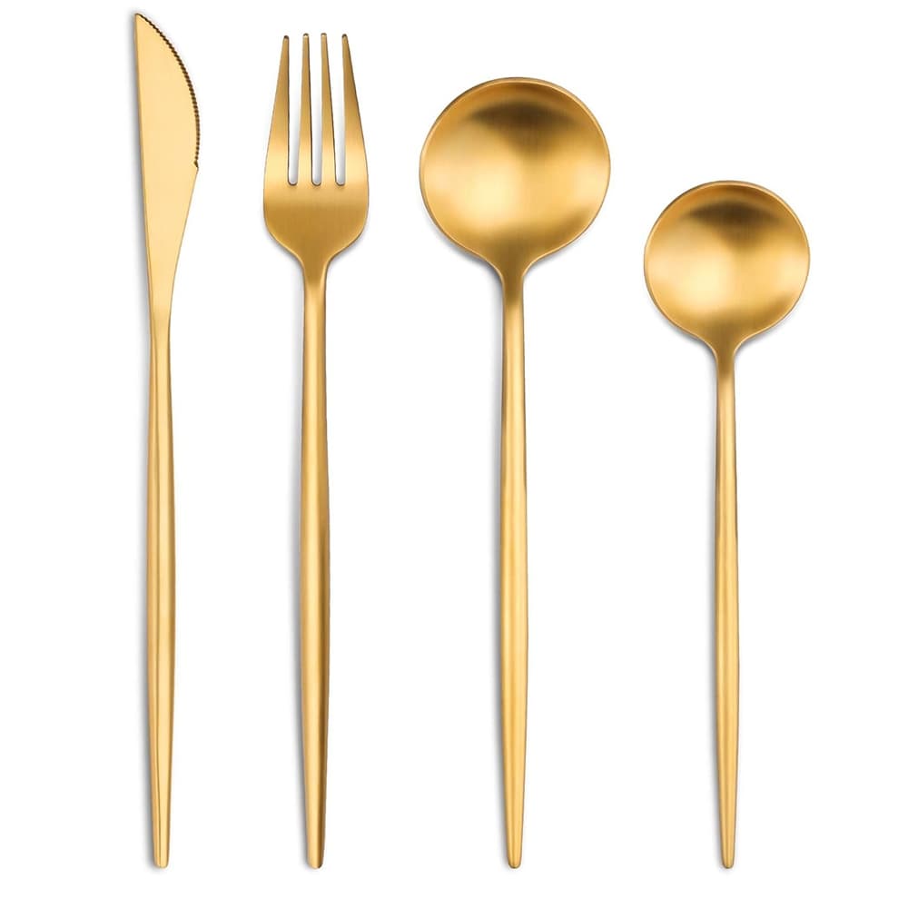 24 Peças Talheres Dourado de Aço Inox Garfo Colher Faca Colher De Mesa-YH