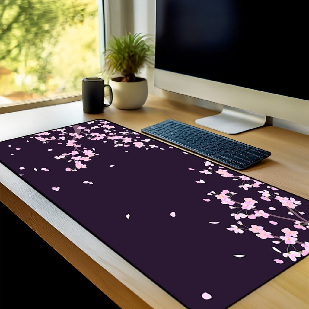mouse Pad Gamer Flores Asiaticas Antiderrapante Grande 70x35 80x35 90x40 90x50 cm borda costurada