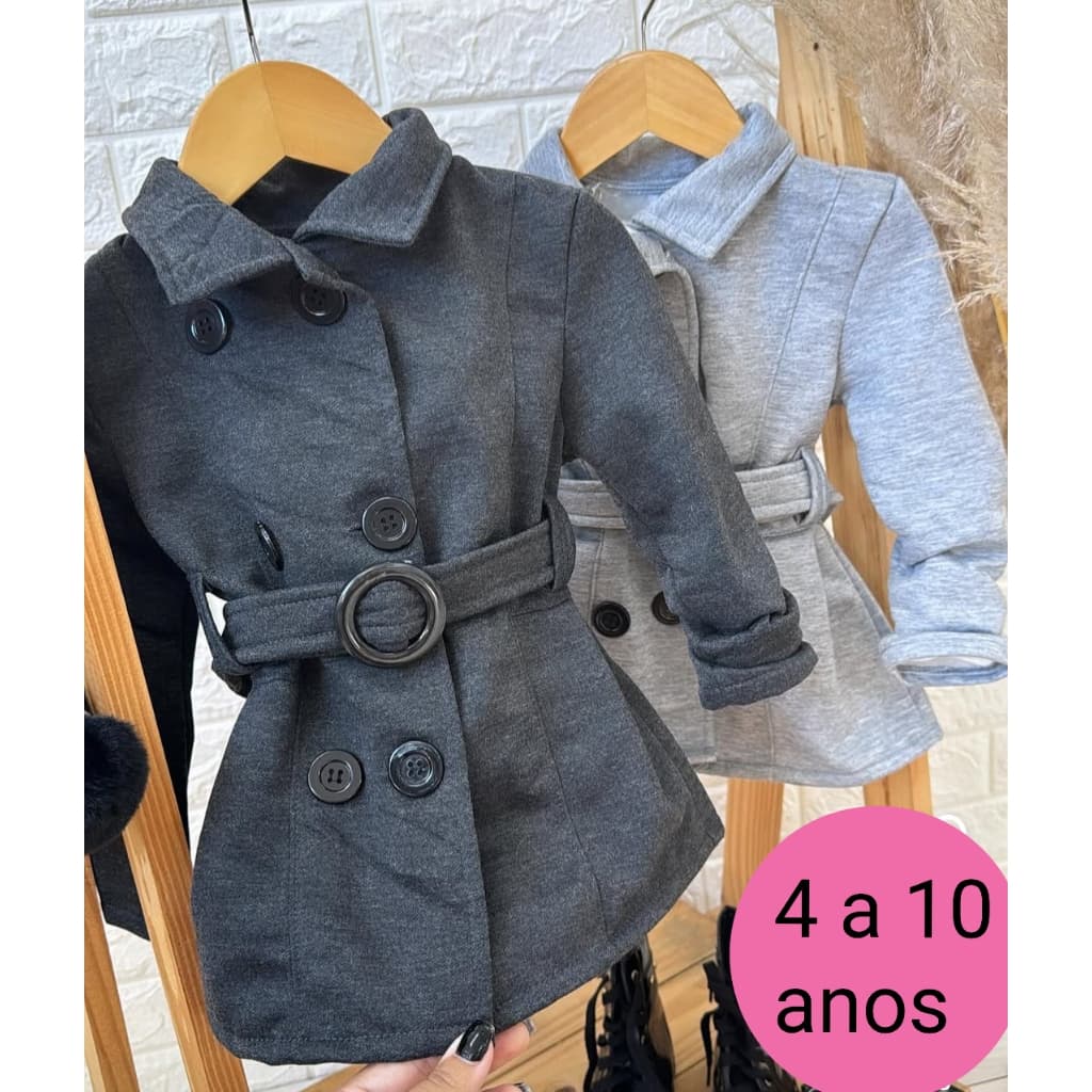 Casaco infantil sobretudo moletom menina com botões 4 a 10 anos Inverno 2026