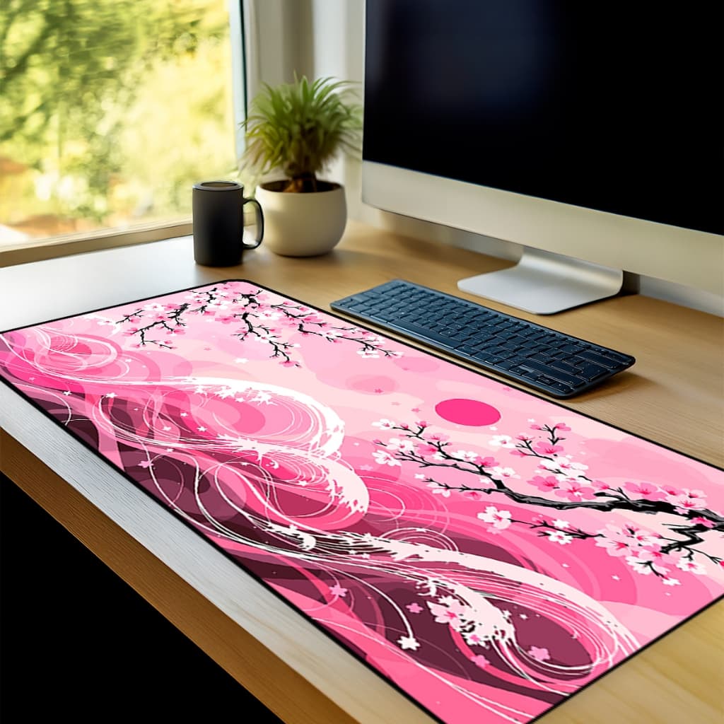 Mouse Pad Gamer Flores Asiaticas Antiderrapante Grande 70x35 80x35 90x40 90x50 cm borda costurada
