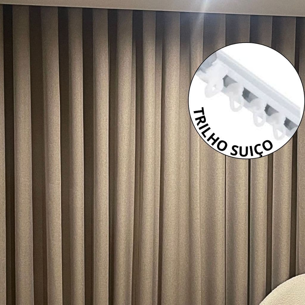 Cortina Trilho Suíço Blackout Tecido Corta Luz Luxo Premium Quarto Sala