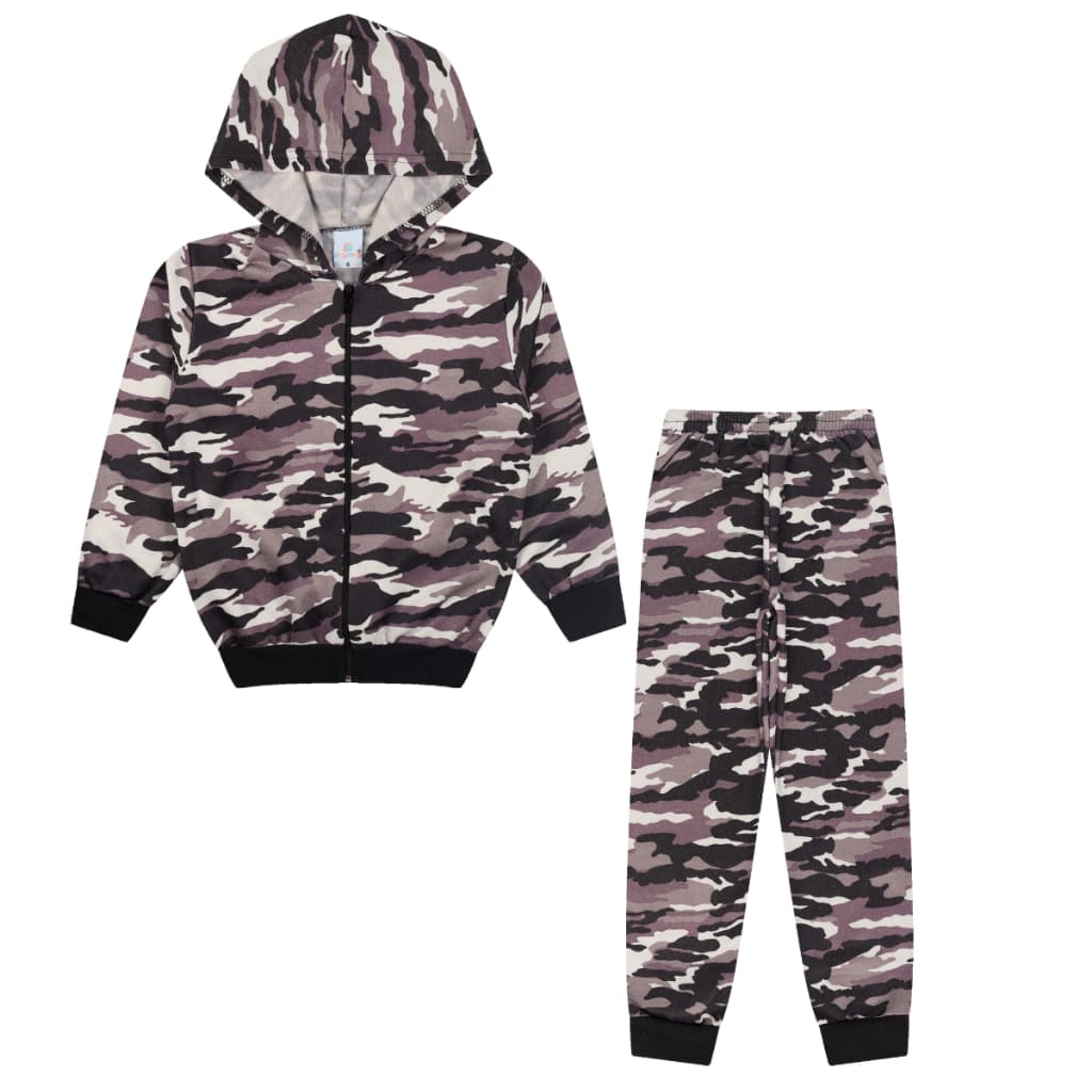 Conjunto Camuflado Infantil Inverno Moletom Menino/Menina Capuz e zíper