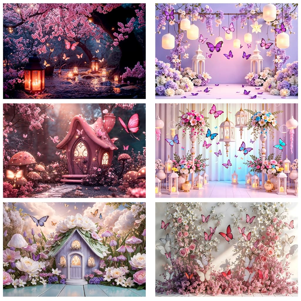 Fundo Fotográfico Borboletas Jardim Encantado Tecido Sublimado 3d