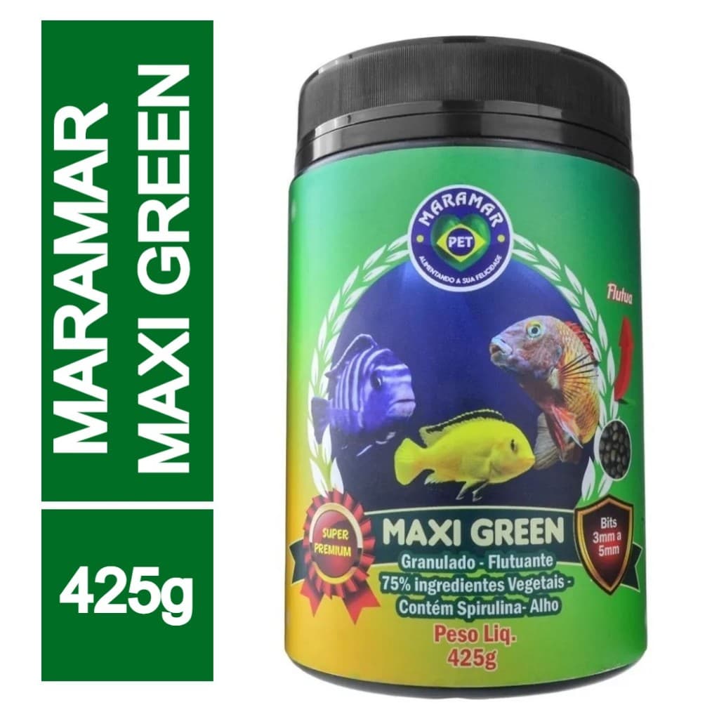 Ração P/ Peixes Maramar Maxi Green 425g Ciclídeos Africanos - Maramar