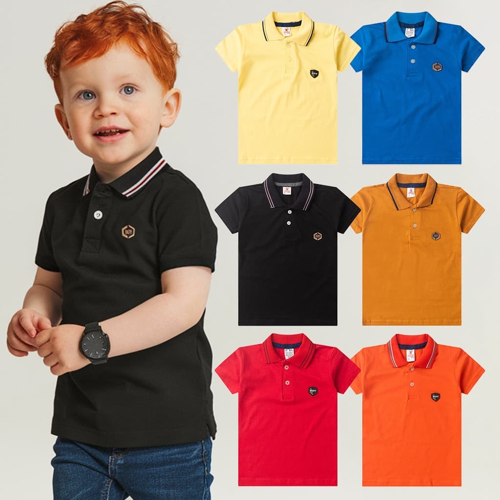 Kit Sortido 4 Camisetas Polo Menino Infantil Manga Curta Verão
