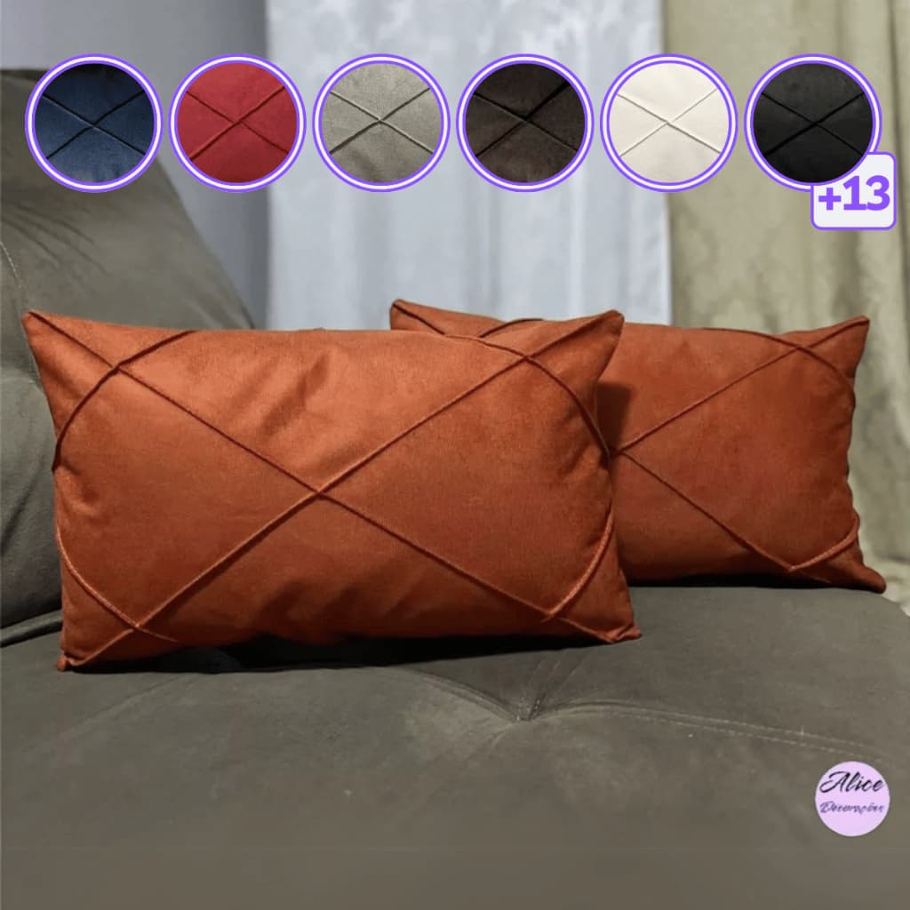 Jogo 02 Almofadas Cheia 30cmx50cm Cheia em Suede Retangular Baguete Drapeada 30cmx50cm