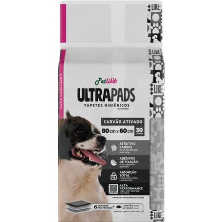 Petlike Ultra Pads Tapete Higiênico Com Carvão Ativado 80x60cm 30 Unidades