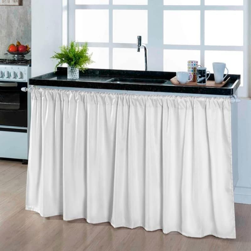 Cortina para Pia de Cozinha em Tecido Oxford 2,80m ou 1,40m x 80cm Elegante e Resistente
