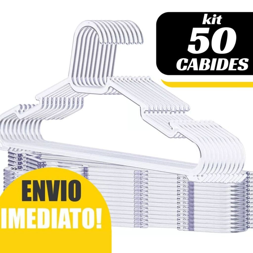Kit até 50 cabide CRISTAL transparente para roupas acrílico adulto atacado reforçado resistente barato 50 unidades