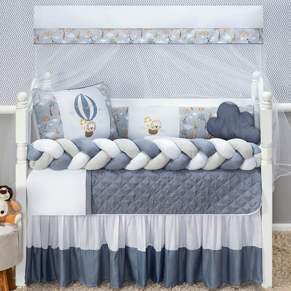 Protetor De Berço Trançado Para Menino Bebê Ursinho 11 Peças