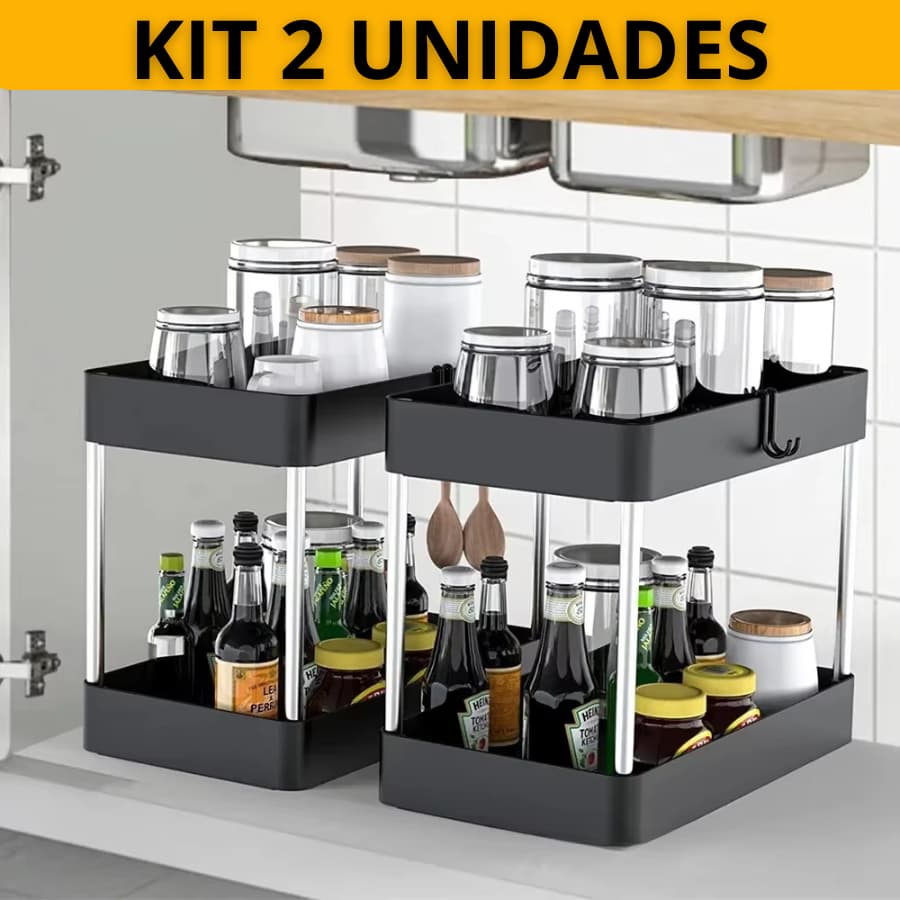 Kit 2 Organizador de Mesa de Plástico 2 Andares Multiuso Banheiro Cozinha Lavanderia