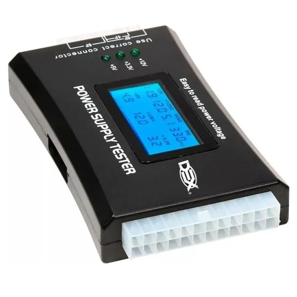 Testador de Fonte Digital Display LCD Alimentação ATX 20/24 PINOS SATA BTX/ITX