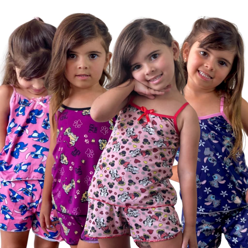 Kit Pijamas Infantil Baby Doll MICRO Estampado com Short Roupa de Dormir