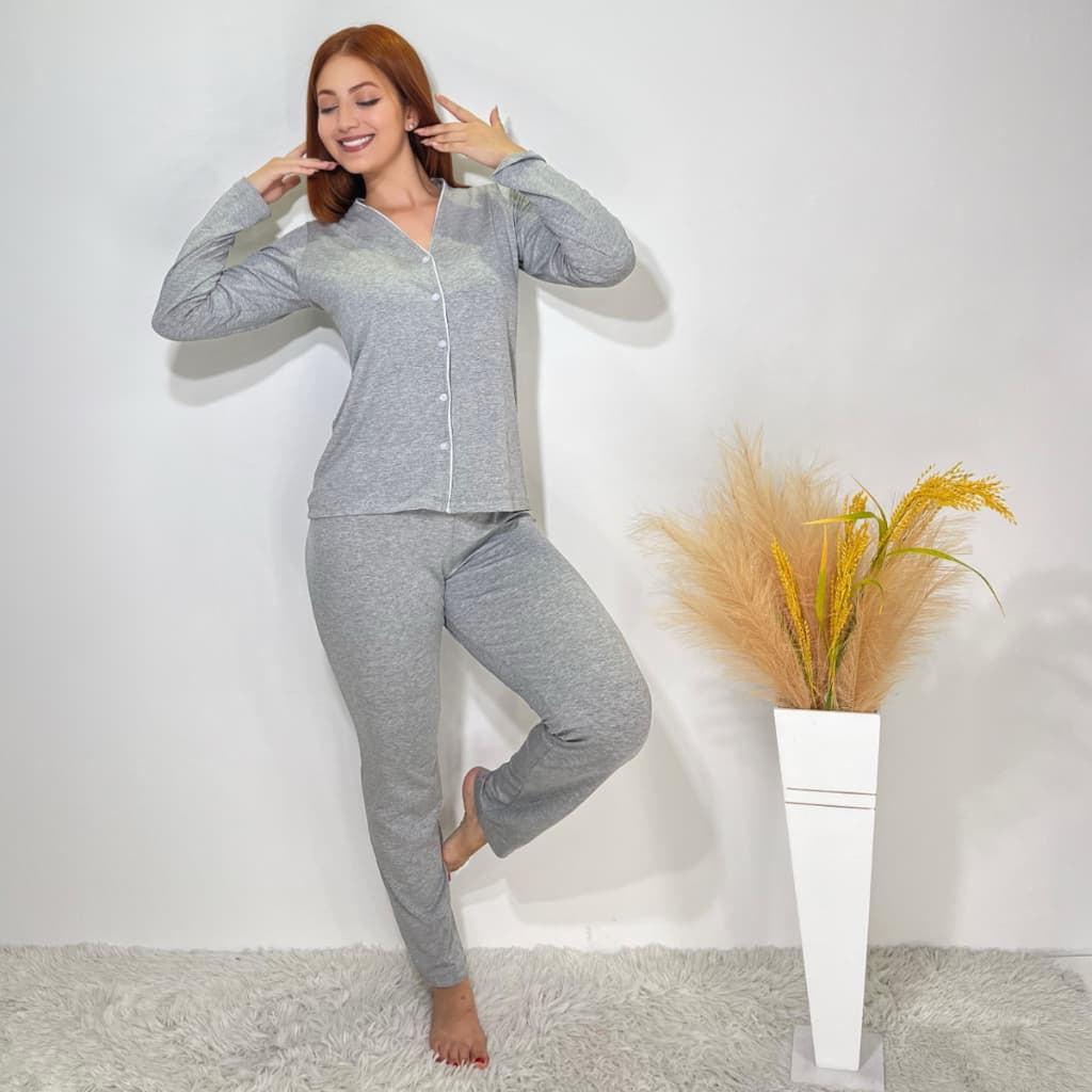 Pijama Feminino Americano Gestante Botões Inverno conjunto Adulto de frio