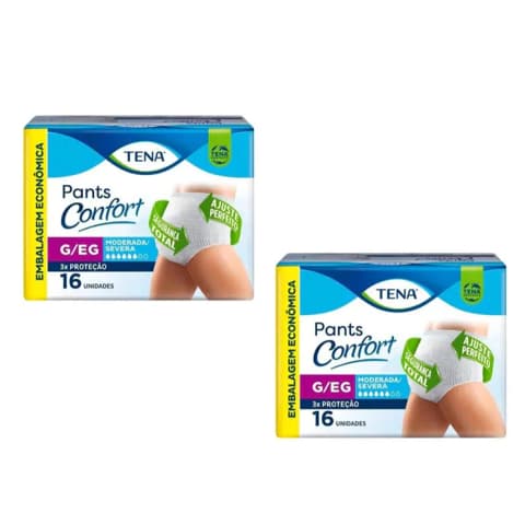 KIT 02 Roupa Íntima TENA Pants Confort G/EG 16 Unidades