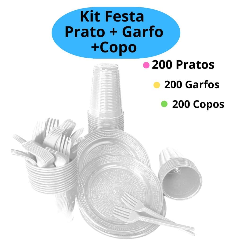 Kit Festa 50/200 Pessoas Economico Branco GARFO + PRATO + COPO Aniversário Decoração Descartável