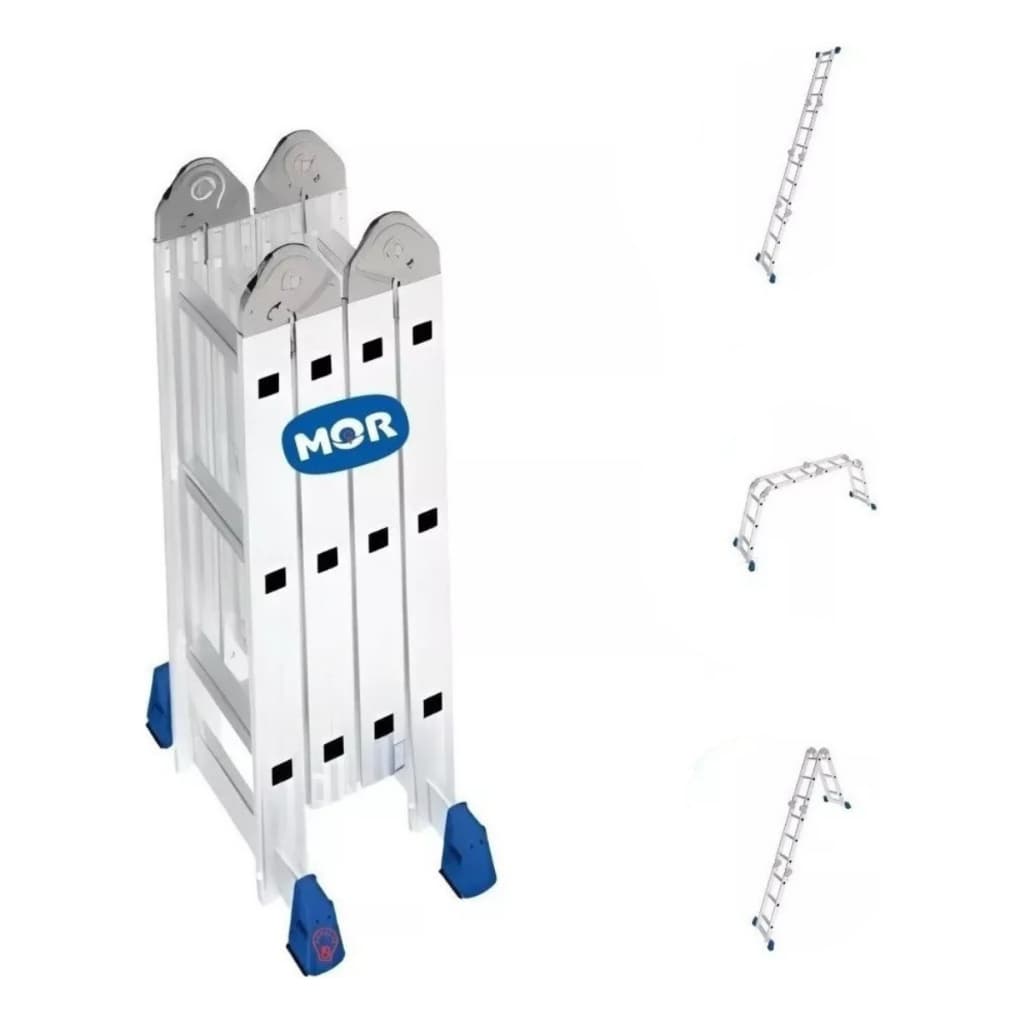 Escada Articulada de Alumínio 4x3 12 Degraus 3,32 Metros de Altura Multifuncional MOR